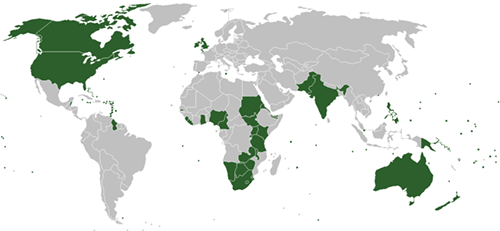 Map of nations using English as an official language or as the predominant language